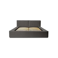 Meublorama Lit coffre VERNON Tissu chenille bouclé Anthracite profond 140x200 cm Sommier relevable Design haut de gamme Hot
