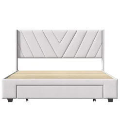 Simple Life Lit coffre 160x200 avec 3 tiroirs, lit tapissé avec sommier à lattes, lit double, beige New
