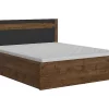 Pegane Lit coffre 140x200 avec cadre sommier et rangement,,coloris Chêne foncé/Noir mat - L. 205,5 x P. 149,5 x H. 41-96,5 cm Clearance