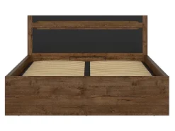 Pegane Lit coffre 140x200 avec cadre sommier et rangement,,coloris Chêne foncé/Noir mat - L. 205,5 x P. 149,5 x H. 41-96,5 cm Clearance