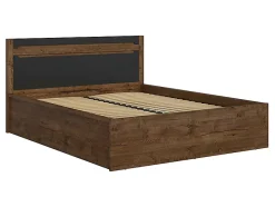 Pegane Lit coffre 140x200 avec cadre sommier et rangement,,coloris Chêne foncé/Noir mat - L. 205,5 x P. 149,5 x H. 41-96,5 cm Clearance