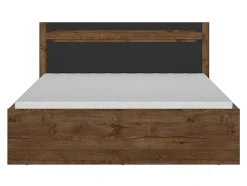 Pegane Lit coffre 140x200 avec cadre sommier et rangement,,coloris Chêne foncé/Noir mat - L. 205,5 x P. 149,5 x H. 41-96,5 cm Clearance