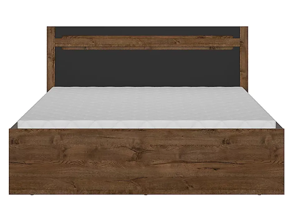 Pegane Lit coffre 140x200 avec cadre sommier et rangement,,coloris Chêne foncé/Noir mat - L. 205,5 x P. 149,5 x H. 41-96,5 cm Clearance