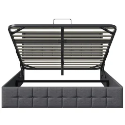 ProximaX Lit Coffre 160x200 avec Rangement, LED, Sommier à Lattes, Prises USB/Type-C, Lit Double en Lin, Gris