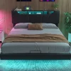 Fortuna lai Lit Coffre 160x200 avec Sommier LED Hydraulique avec Rangement et Tete de Lit 2 Personnes Lits pour Adulte Coffre Noir+PU