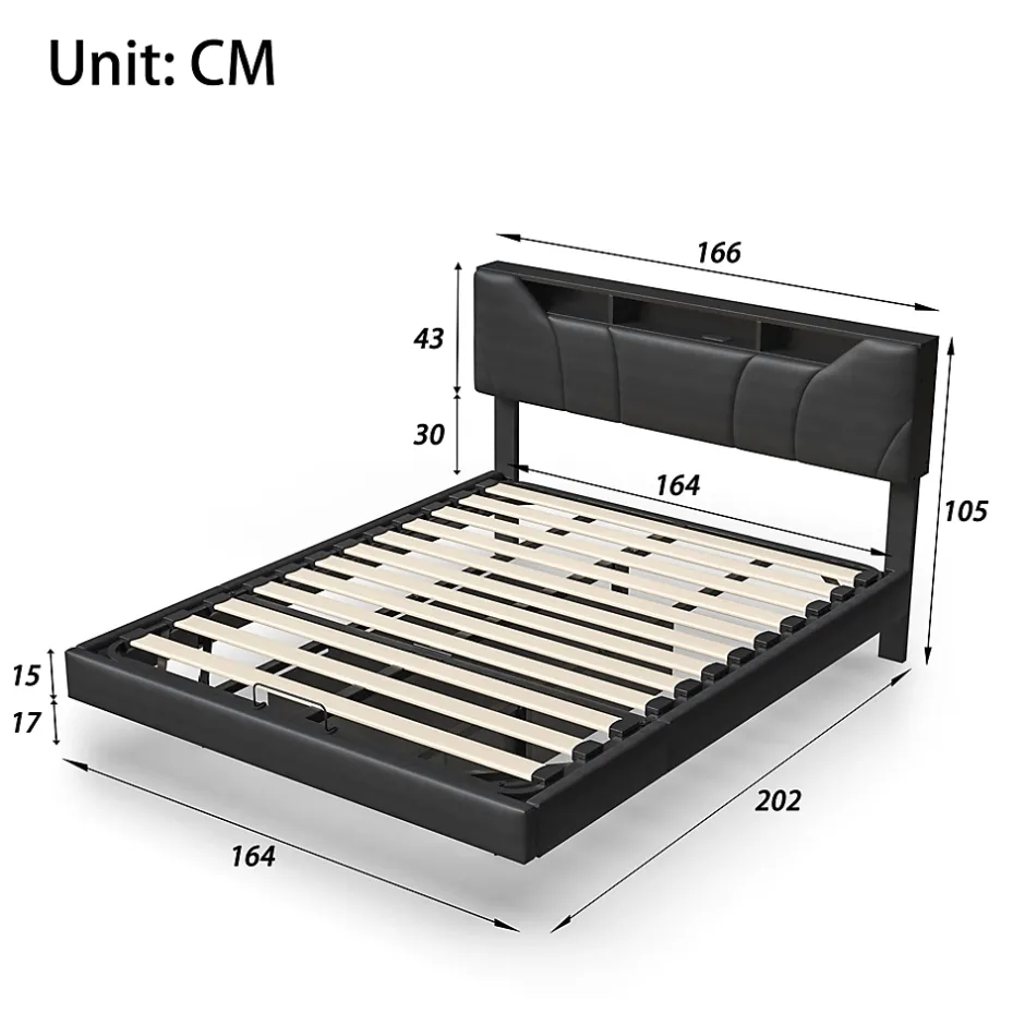 Fortuna lai Lit Coffre 160x200 avec Sommier LED Hydraulique avec Rangement et Tete de Lit 2 Personnes Lits pour Adulte Coffre Noir+PU