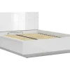 Pegane Lit coffre 160x200 avec sommier et rangement, coloris Blanc brillant/Blanc haute brillance - L. 206 x P. 169,5 x H. 98,5/43 cm