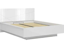 Pegane Lit coffre 160x200 avec sommier et rangement, coloris Blanc brillant/Blanc haute brillance - L. 206 x P. 169,5 x H. 98,5/43 cm