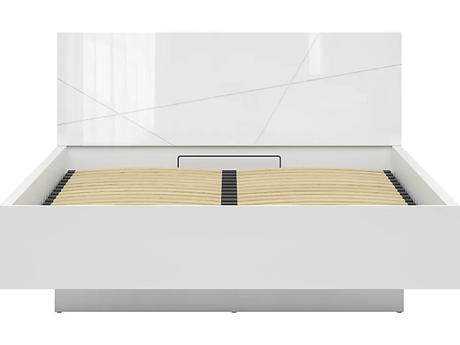 Pegane Lit coffre 160x200 avec sommier et rangement, coloris Blanc brillant/Blanc haute brillance - L. 206 x P. 169,5 x H. 98,5/43 cm