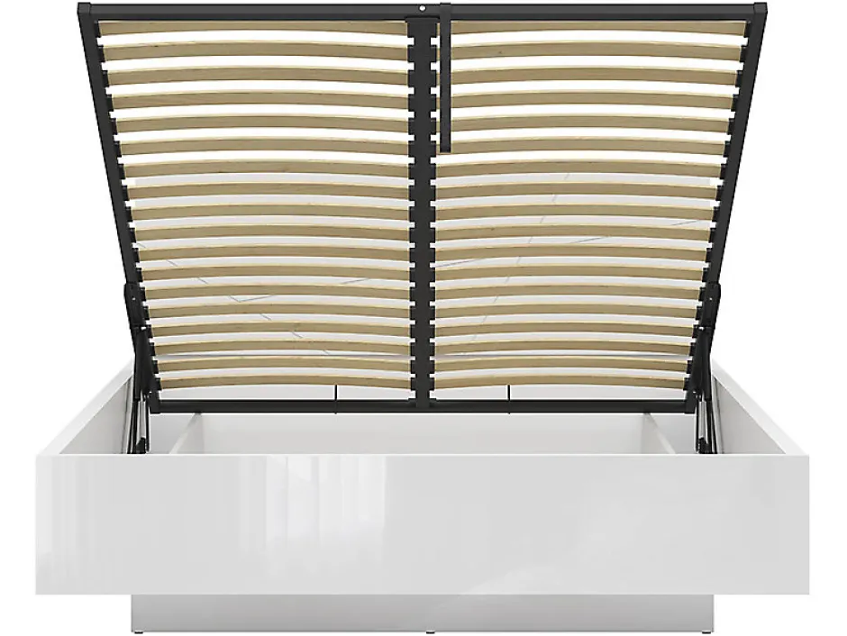 Pegane Lit coffre 160x200 avec sommier et rangement, coloris Blanc brillant/Blanc haute brillance - L. 206 x P. 169,5 x H. 98,5/43 cm
