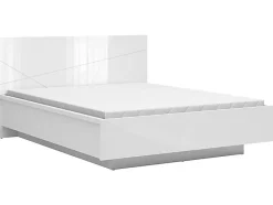 Pegane Lit coffre 160x200 avec sommier et rangement, coloris Blanc brillant/Blanc haute brillance - L. 206 x P. 169,5 x H. 98,5/43 cm