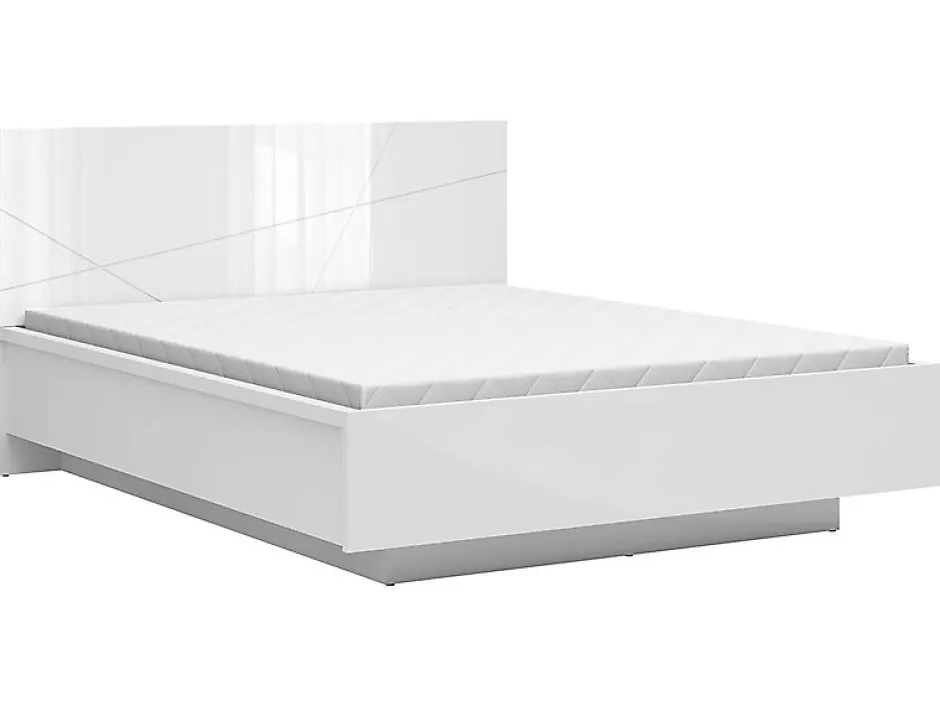 Pegane Lit coffre 160x200 avec sommier et rangement, coloris Blanc brillant/Blanc haute brillance - L. 206 x P. 169,5 x H. 98,5/43 cm