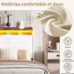 Simple Life Lit Coffre 160x200 Avec Sommier Et USB, LED, Cadre De Lit Avec Rangement Et Tete De Lit, Blanc Discount