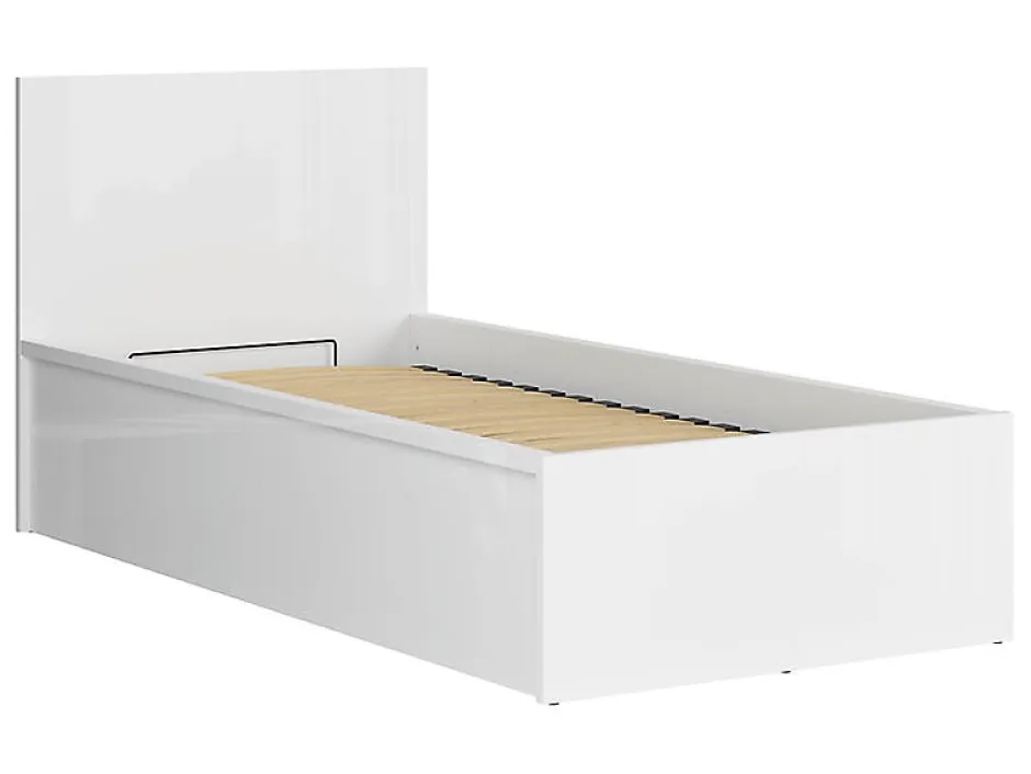 Pegane Lit coffre 90x200 avec sommier et rangement, coloris Blanc brillant - Longueur 204,5 x Profondeur 99 x Hauteur 95/40,5 cm