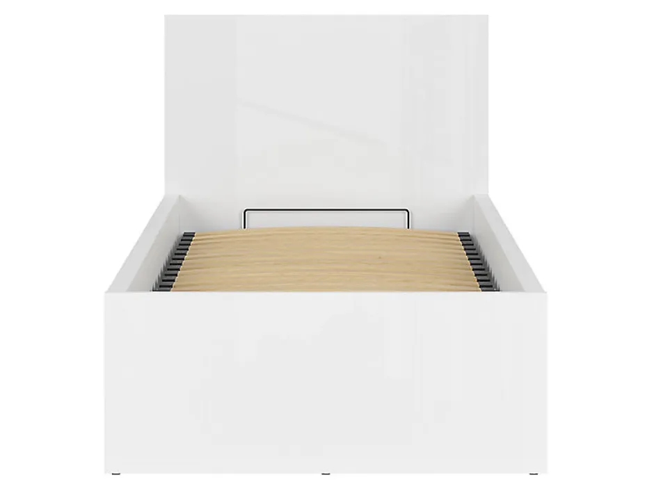 Pegane Lit coffre 90x200 avec sommier et rangement, coloris Blanc brillant - Longueur 204,5 x Profondeur 99 x Hauteur 95/40,5 cm
