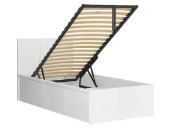 Pegane Lit coffre 90x200 avec sommier et rangement, coloris Blanc brillant - Longueur 204,5 x Profondeur 99 x Hauteur 95/40,5 cm