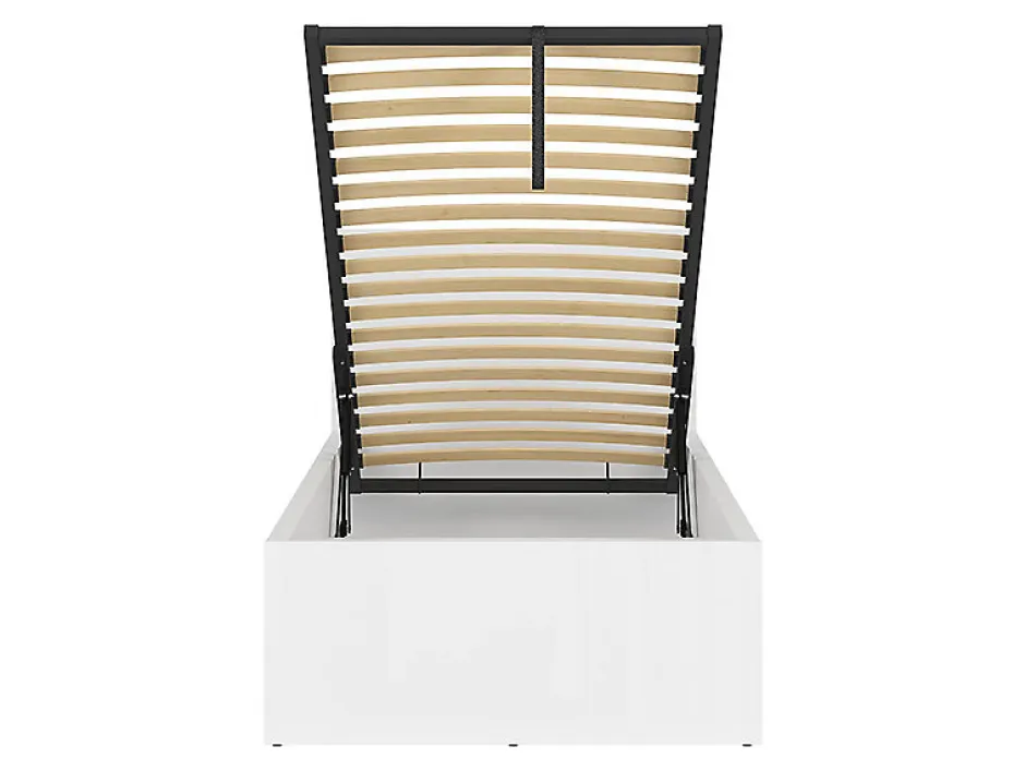 Pegane Lit coffre 90x200 avec sommier et rangement, coloris Blanc brillant - Longueur 204,5 x Profondeur 99 x Hauteur 95/40,5 cm