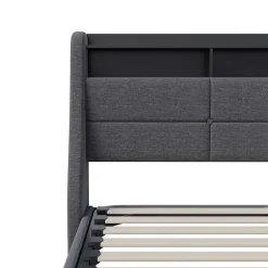 Simple Life Lit Coffre 140x190 avec sommier LED et USB,Lit Double rembourré avec Rangement hydraulique pour Adultes et Adolescents, Lin, Gris