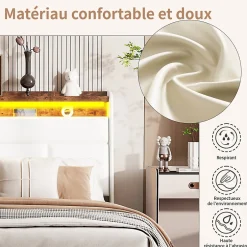 Simple Life Lit Coffre 160x200 Avec Sommier Et USB, LED, Cadre De Lit Avec Rangement Et Tete De Lit, Blanc