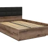 Pegane Lit coffre 140x200 avec tête de lit rembourrée noir, sommier et rangement ,coloris Chêne marron foncé