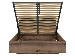 Pegane Lit coffre 140x200 avec tête de lit rembourrée noir, sommier et rangement ,coloris Chêne marron foncé