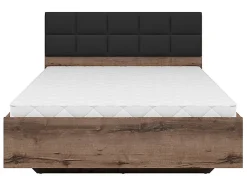 Pegane Lit coffre 140x200 avec tête de lit rembourrée noir, sommier et rangement ,coloris Chêne marron foncé
