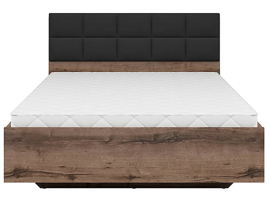 Pegane Lit coffre 140x200 avec tête de lit rembourrée noir, sommier et rangement ,coloris Chêne marron foncé