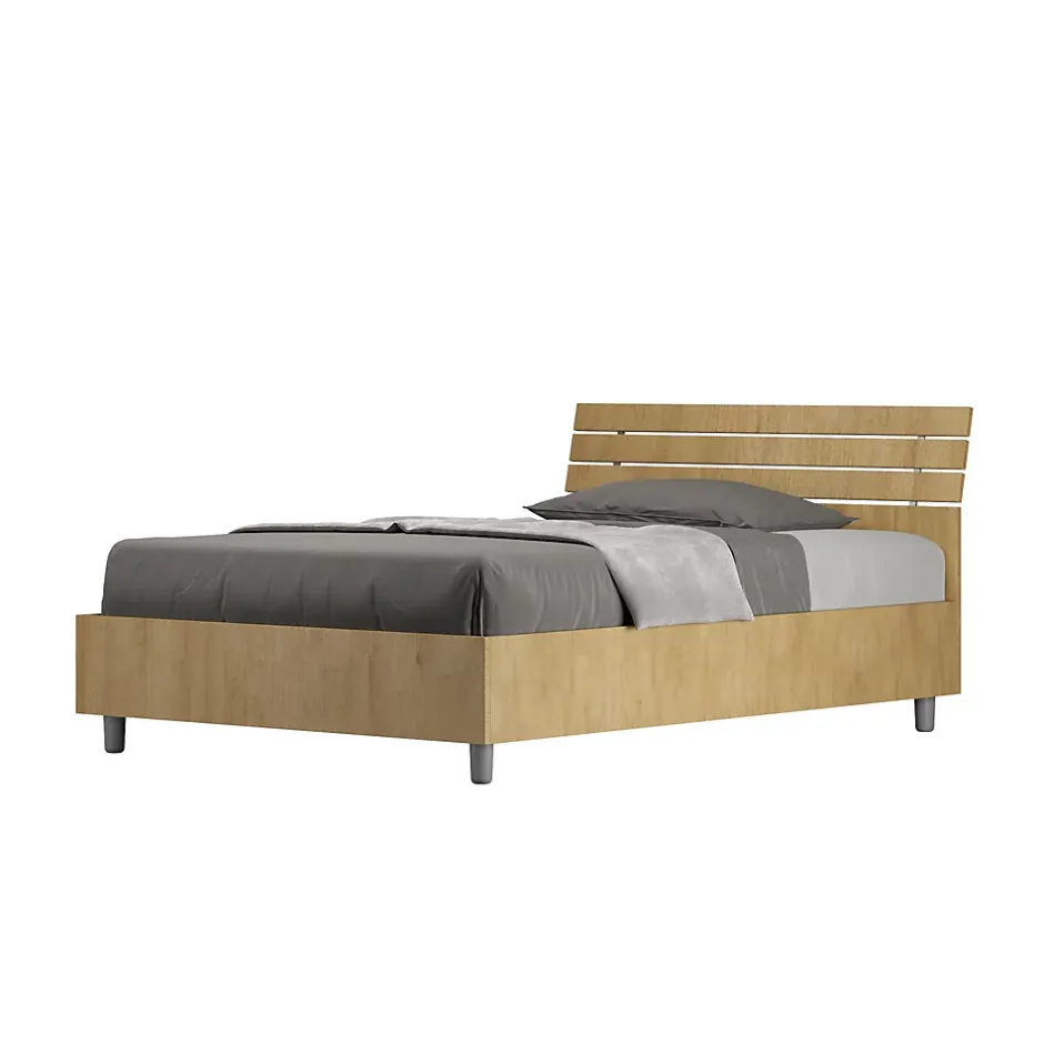 Ityhome Lit coffre 120x200 avec tête de lit inclinée à lattes en chêne Ankel