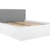 Pegane Lit coffre 160x200 avec tête de lit capitonnée ,coloris Blanc brillant/Textile Noir - L. 209,5 x P. 176 x H. 95/40,5 cm