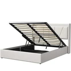 Simple Life Lit Coffre 140x200 avec USB et Type C, Lit capitonné avec Sommier à Lattes, Lit Double, Beige