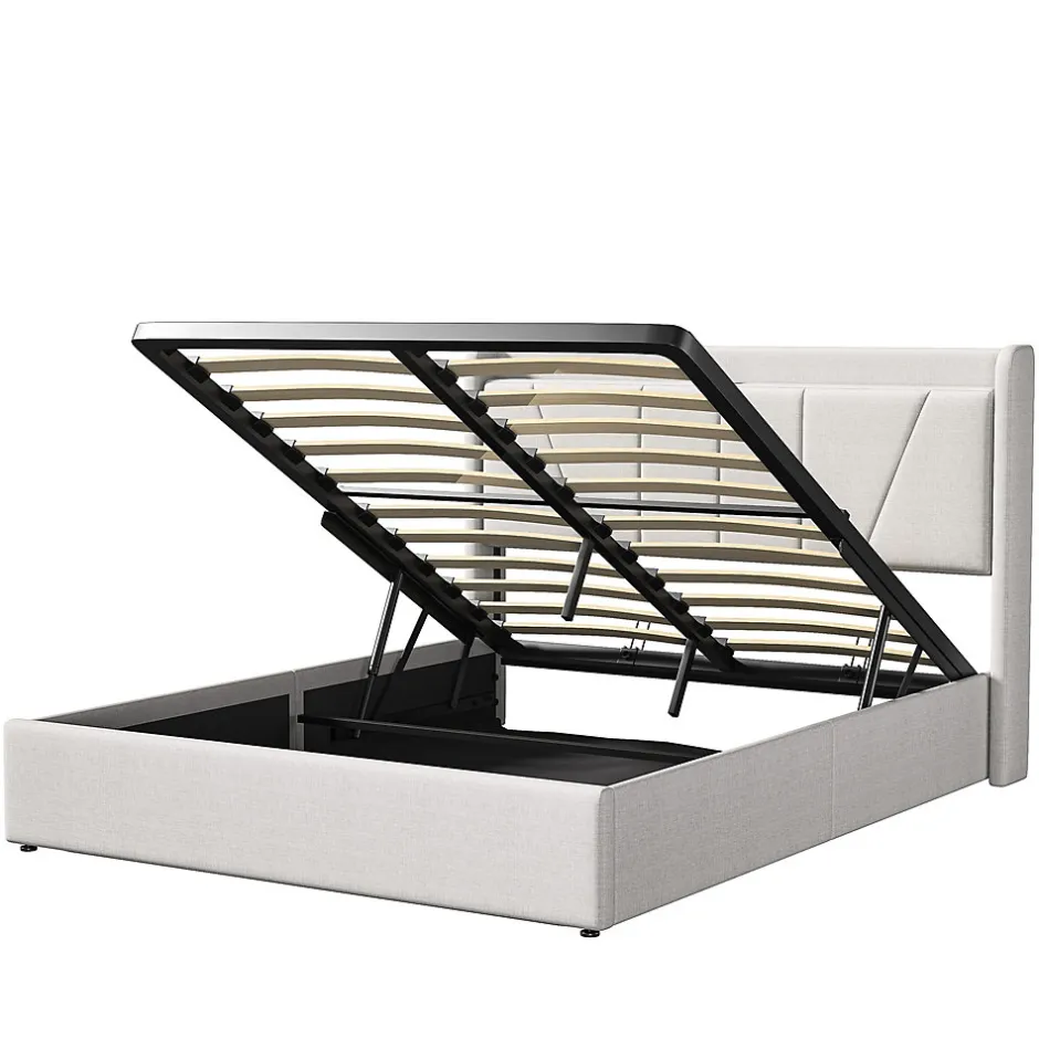 Simple Life Lit Coffre 140x200 avec USB et Type C, Lit capitonné avec Sommier à Lattes, Lit Double, Beige
