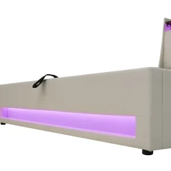 Okwish Lit coffre 160x200 cm - Lit ados avec USB et LED - Lin - Sans Matelas - Beige New