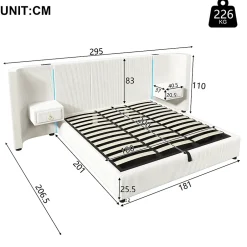 Okwish Lit Coffre 180x200 cm - Lit Adulte avec LED et 2 Tiroirs - Velours + MDF - Sans Matelas - Beige Outlet