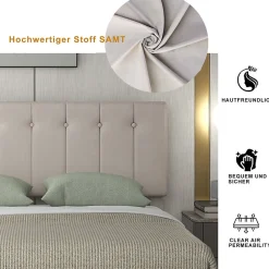 Okwish Lit Coffre 140x200 cm - Lit avec Rangement Intégré et Mécanisme Hydraulique, en Velours Blanc, Sans Matelas