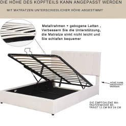 Okwish Lit Coffre 140x200 cm - Lit avec Rangement Intégré et Mécanisme Hydraulique, en Velours Blanc, Sans Matelas
