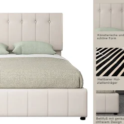 Okwish Lit Coffre 140x200 cm - Lit avec Rangement Intégré et Mécanisme Hydraulique, en Velours Blanc, Sans Matelas