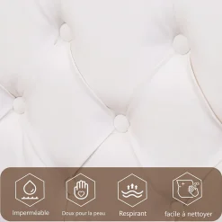 Okwish Lit Coffre 140x190 cm - Lit Capitonné avec Rangement et LED, Sommier à Lattes Inclus, Simili Cuir - sans Matelas - Blanc