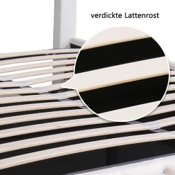 Okwish Lit Coffre 140x190 cm - Lit Capitonné avec Rangement et LED, Sommier à Lattes Inclus, Simili Cuir - sans Matelas - Blanc