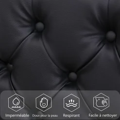 Okwish Lit Coffre 140x190 cm - Lit Capitonné avec Rangement et LED, Sommier à Lattes Inclus, Simili Cuir - sans Matelas - Noir Best