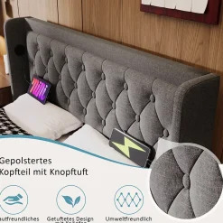 Okwish Lit coffre 160x200 cm - Lit coffre hydraulique avec USB Type-C - Coton - Sans Matelas - Gris Sale