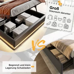 Generique Lit coffre 180x200 cm - Lit coffre hydraulique avec USB Type-C et LED - PU - Sans Matelas - Noir