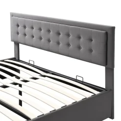 Okwish Lit coffre 180x200 cm - Lit coffre hydraulique avec 2 tiroirs et sommier à lattes - Velours - Sans Matelas - Gris