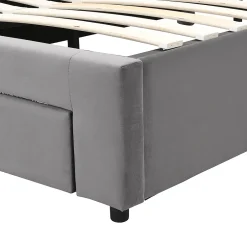 Generique Lit coffre 140x200 cm - Lit coffre hydraulique avec 2 tiroirs et sommier à lattes en bois - Velours - Sans Matelas - Gris