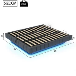 Okwish Lit Coffre 180x200 cm - Lit Double avec Rangement, Sommier Relevable, Bande LED Intégrée - Tissu Gris - Sans Matelas Hot