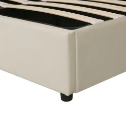 Okwish Lit coffre 160x200 cm - Lit double avec sommier à lattes et coffre hydraulique - Velours - Sans Matelas - Beige Discount
