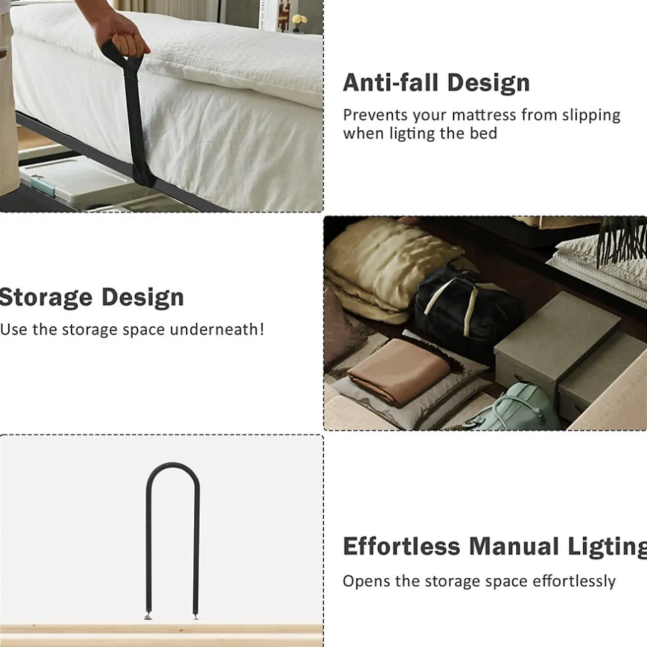 Generique Lit Coffre 180x200 cm - Lit Double Capitonné avec Lampe de Lecture et Charge USB Type-C - Lin Beige - Sans Matelas
