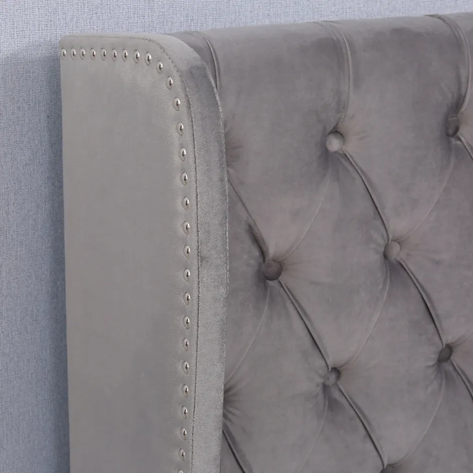 Generique Lit coffre 140x200 cm - Lit double avec sommier à lattes et Coffre hydraulique - Capitonné Velours - Sans Matelas - Gris