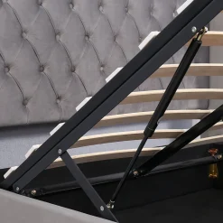 Generique Lit coffre 140x200 cm - Lit double avec sommier à lattes et Coffre hydraulique - Capitonné Velours - Sans Matelas - Gris