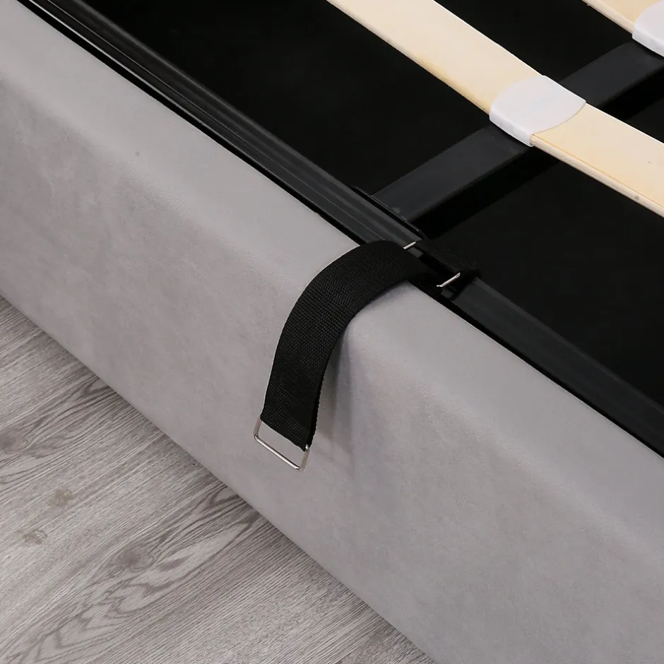 Generique Lit coffre 140x200 cm - Lit double avec sommier à lattes et Coffre hydraulique - Capitonné Velours - Sans Matelas - Gris