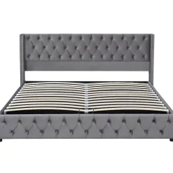 Okwish Lit Coffre 180x200 cm - Lit Double Capitonné avec Rangement Hydraulique, Velours, Sans Matelas, Gris Sale